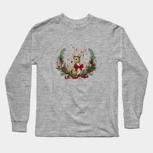 Christmas Reindeer embroidery style 06 Long Sleeve T-Shirt